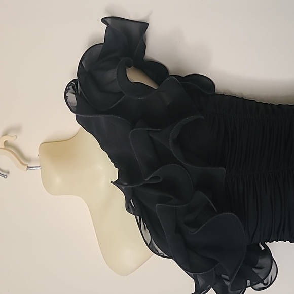 FREDERICKS OF HOLLYWOOD BOMBSHELL SEXY BLACK RUFFLED Mini DRESS Size XS - Picture 5 of 6